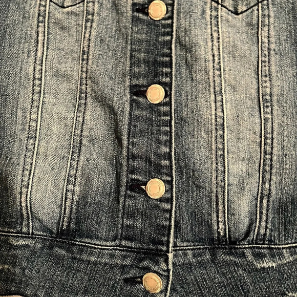 BLUE JEAN JACKET~RED PLAID ARMS~NWOT~SIZE S - Picture 10 of 11